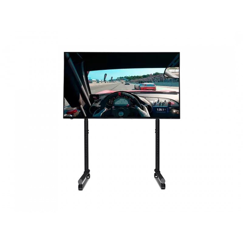 Next Level Racing Floor Stand - Round Tube Freestanding Single Monitor Stand - Up to 65 inch - Height Adjustment, Tilt - Maximum Weight Capacity 50 kg - Black