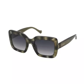 Nina Ricci SNR322 Sunglasses for Women - Polarized Rectangular Frame - Shiny Black/Grey - 53/23/140 mm