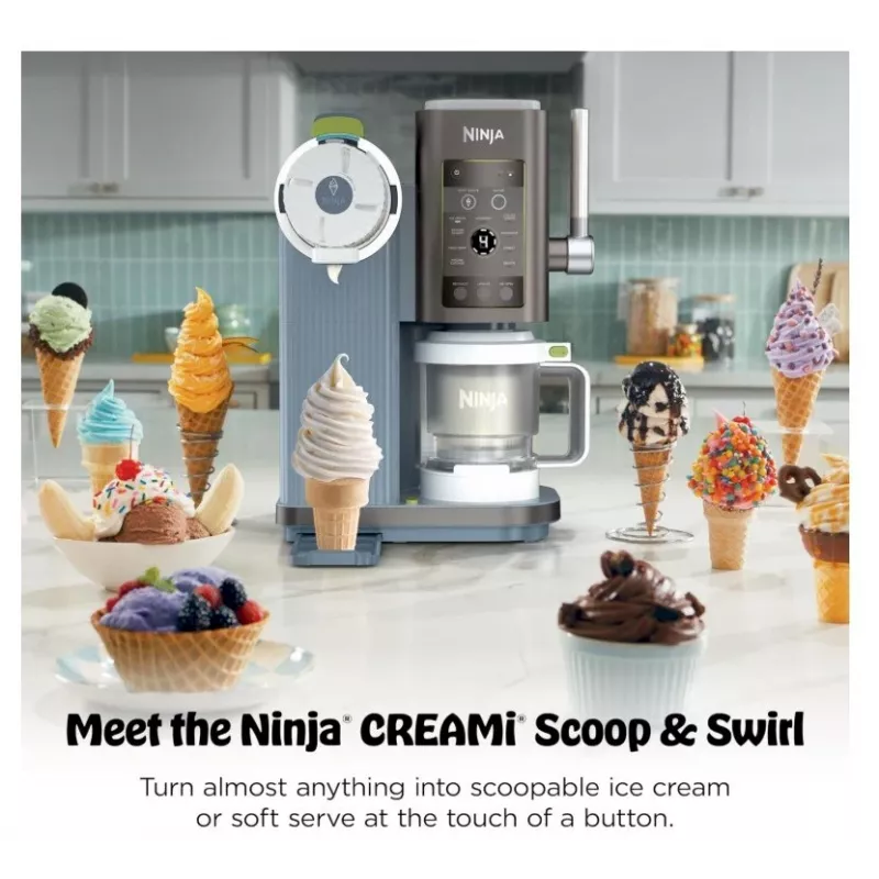Ninja Creami Scoop & Swirl 13-in-1 Ice Cream and Slush Maker 0.48L Blue EU NC702EU