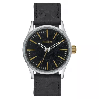 NIXON A377-2222-00 Men's 38mm Stainless Steel Watch with Black Dial and Saddle Leather Band