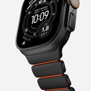 NOMAD Stratos Band - Titanium Bracelet for Apple Watch 49mm with FKM (Black Titanium, Ultra Orange FKM)