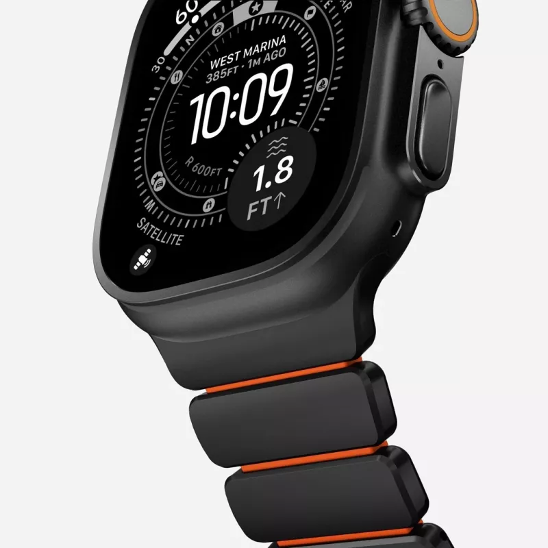 NOMAD Stratos Band - Titanium Bracelet for Apple Watch 49mm with FKM (Black Titanium, Ultra Orange FKM)