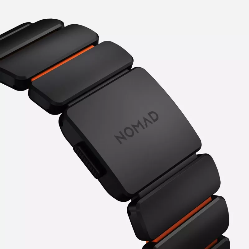 NOMAD Stratos Band - Titanium Bracelet for Apple Watch 49mm with FKM (Black Titanium, Ultra Orange FKM)