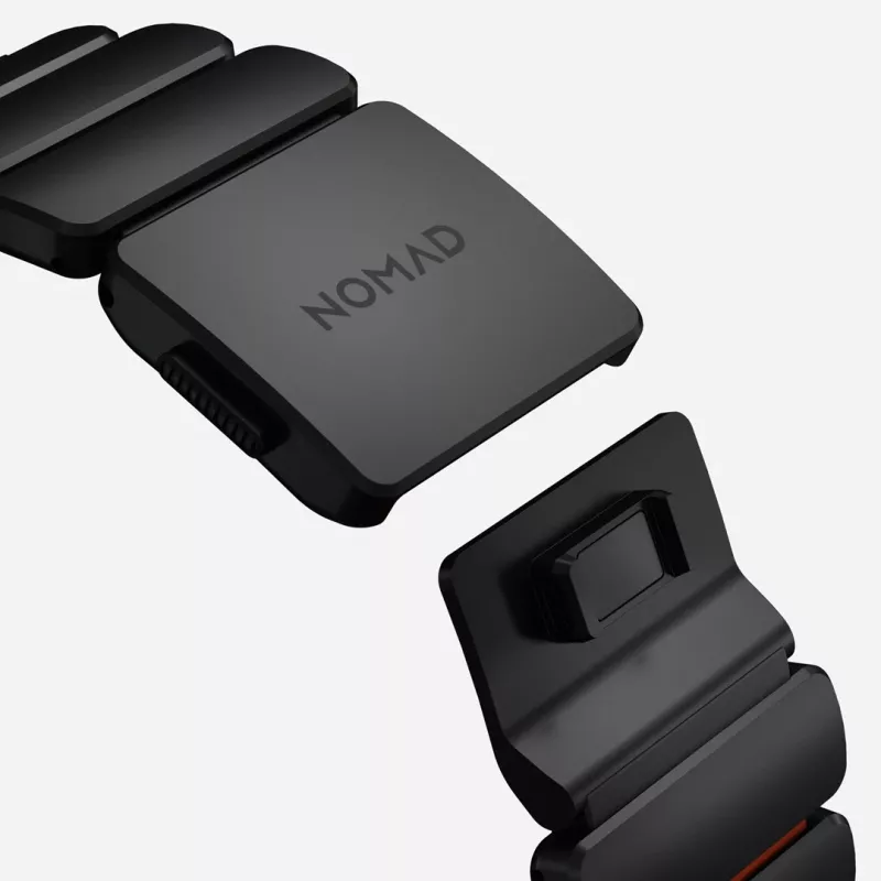 NOMAD Stratos Band - Titanium Bracelet for Apple Watch 49mm with FKM (Black Titanium, Ultra Orange FKM)