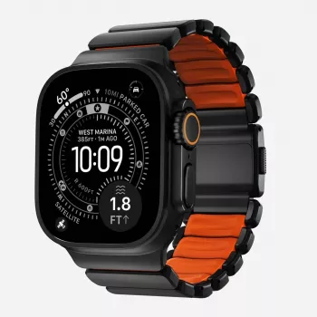NOMAD Stratos Band - Titanium Bracelet for Apple Watch 49mm with FKM (Black Titanium, Ultra Orange FKM)