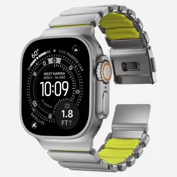NOMAD Stratos Band - Titanium Bracelet for Apple Watch 49mm with FKM (Natural Titanium, Volt FKM)