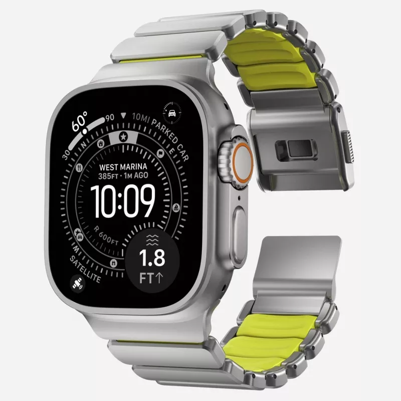 NOMAD Stratos Band - Titanium Bracelet for Apple Watch 49mm with FKM (Natural Titanium, Volt FKM)