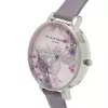 Olivia Burton Enchanted Garden Women's Watch OB16EM05 - 38mm Rose Gold Stainless Steel Case, White Floral Dial, Mink Grey Leather Strap