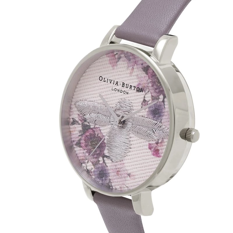 Olivia Burton Enchanted Garden Women's Watch OB16EM05 - 38mm Rose Gold Stainless Steel Case, White Floral Dial, Mink Grey Leather Strap