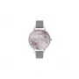 Olivia Burton Enchanted Garden Women's Watch OB16EM05 - 38mm Rose Gold Stainless Steel Case, White Floral Dial, Mink Grey Leather Strap