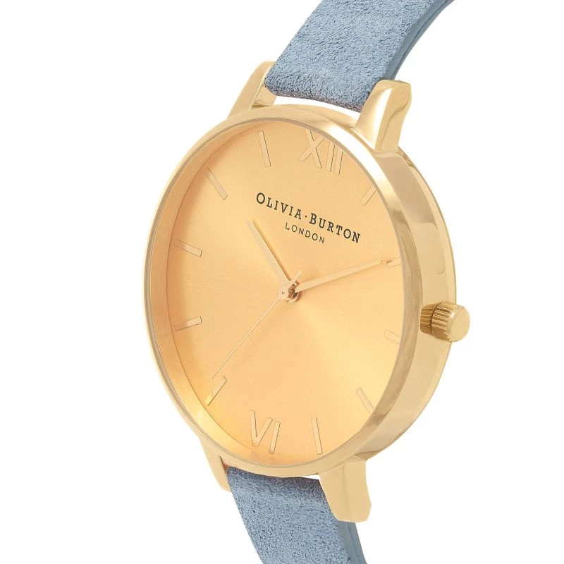 Olivia Burton Women's Big Dial Watch OB16BD111 - 38 mm Rose Gold Tone Stainless Steel Case, Grey Leather Strap