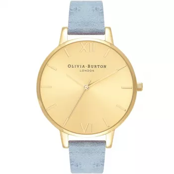 Olivia Burton Women's Big Dial Watch OB16BD111 - 38 mm Rose Gold Tone Stainless Steel Case, Grey Leather Strap