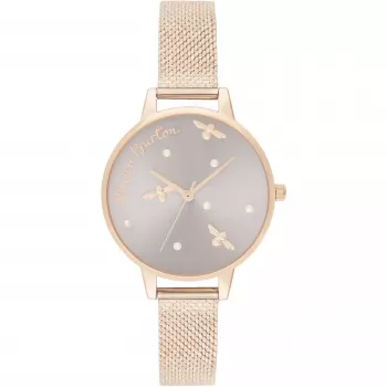 OLIVIA BURTON Women's Celestial Watch OB16PQ04 - 34mm Rose Gold-Tone Stainless Steel Case, Grey Leather Strap, Quartz Analog