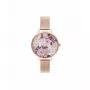 Olivia Burton Women's Lucky Bee Watch OB16LP01 - 34mm Rose Gold Case, White Dial, Grey Leather Strap