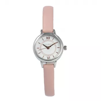 OLIVIA BURTON Women's Mini Dial Watch OB16MC59 - Rose Gold Tone Stainless Steel Case, White Dial, Grey Leather Strap, 23 mm