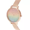 OLIVIA BURTON Women's Rainbow Bee Watch OB16RB18 - 34mm Stainless Steel Case, Grey Leather Strap, White Dial with Rainbow Bee Motif, Quartz Movement
