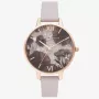 Olivia Burton Women's Sparkle Bee Watch OB16SP15 - 34 mm Stainless Steel Case, Grey Leather Strap, White/Silver Dial