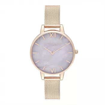 Olivia Burton Women's Sparkle Bee Watch OB16SP16 - 34mm Silver Dial Grey Leather Strap