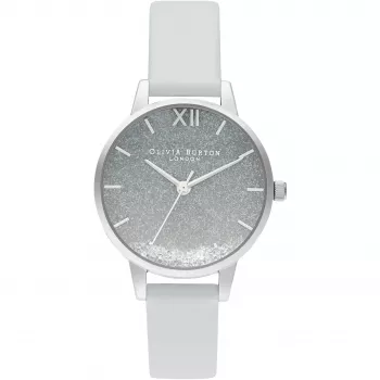 OLIVIA BURTON Women's Sparkle Butterfly Watch OB16US27 - 30mm Rose Gold Case, Grey Leather Strap