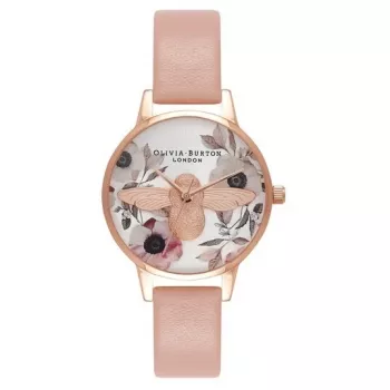 Olivia Burton Women's Watch OB16AM101 30mm Rose Gold Tone Stainless Steel Case Grey Leather Strap