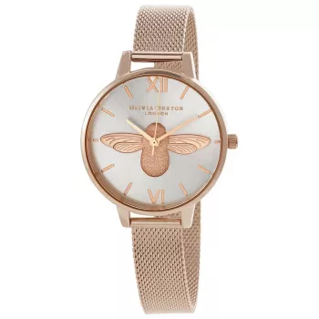 Olivia Burton Women's Watch OB16AM161 34mm Rose Gold Stainless Steel Case Grey Leather Strap Abstract Floral Dial