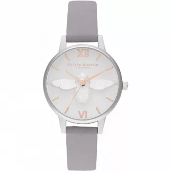 OLIVIA BURTON Women's Watch OB16AM163 - 30mm Stainless Steel Case, White Dial, Grey Leather Strap