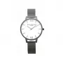 Olivia Burton Women's Watch OB16BDW06 38mm - White Dial with Floral Motif, Grey Leather Strap