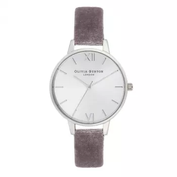 OLIVIA BURTON Women's Watch OB16DE04 34 mm Rose Gold Stainless Steel Case Grey Leather Strap Quartz Analog