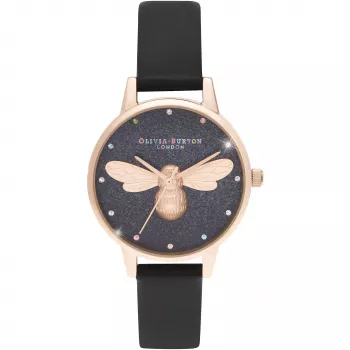 Olivia Burton Women's Watch OB16FB13 (30 mm) - Rose Gold Tone, Grey Leather, Floral Dial