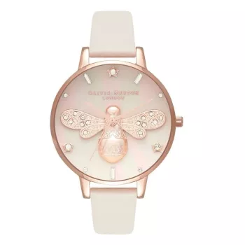OLIVIA BURTON Women's Watch OB16GB10 34 mm Grey Glitter Dial Leather Strap