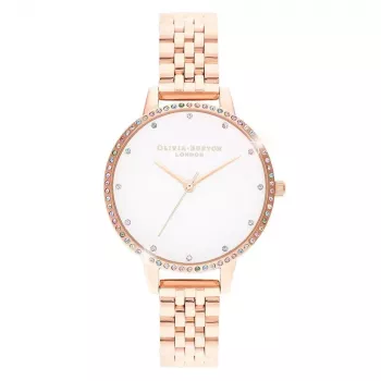 OLIVIA BURTON Women's Watch OB16RB21 34mm Rose Gold Stainless Steel Grey Leather