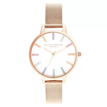 Olivia Burton Women's Watch OB16RB24 34mm Silver Stainless Steel White Dial Rainbow Bee Grey Leather