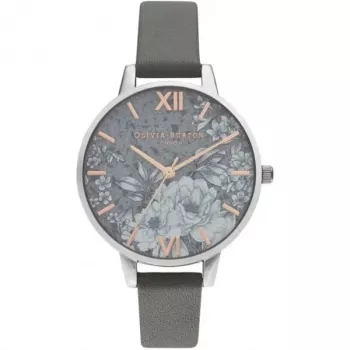 OLIVIA BURTON Women's Watch OB16TZ05 34 mm Quartz Analog Stainless Steel Case Grey Dial Mink Grey Leather Strap