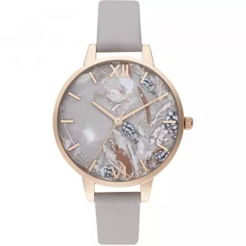 OLIVIA BURTON Women's Watch OB16VM37 34mm Silver Sunray Dial Grey Leather Strap