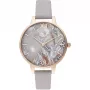 OLIVIA BURTON Women's Watch OB16VM37 34mm Silver Sunray Dial Grey Leather Strap