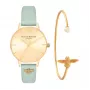 Olivia Burton Women's Watch OBGSET116 34mm Rose Gold with Floral Dial and Grey Leather Strap plus Bracelet