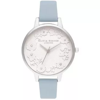 OLIVIA BURTON Women's Wishing Watch OB16AR04 - 34mm Stainless Steel Case, Grey Leather Strap, White/Silver Dial with Celestial Motif