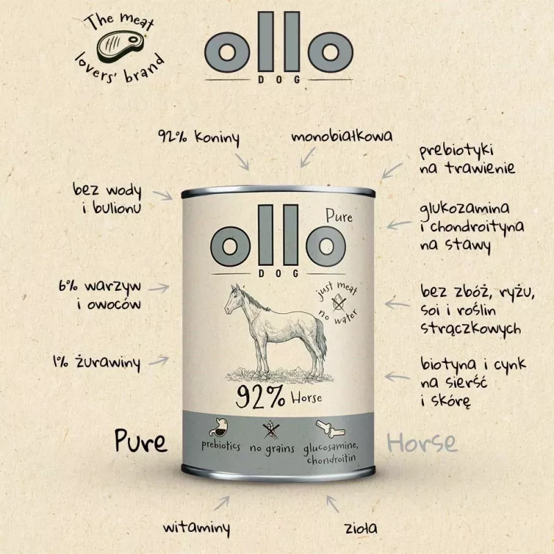 OLLO Pure Horse Mono Wet Dog Food 850g