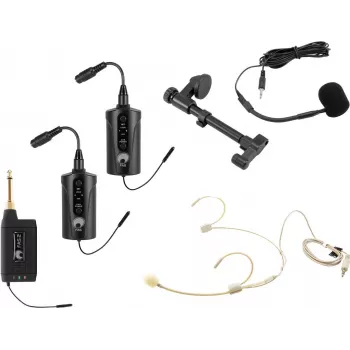 OMNITRONIC Set FAS TWO Dual-Channel UHF Wireless System with 2 Bodypacks, Headset, and Acoustic Guitar Microphone (660-690 MHz) 20000973