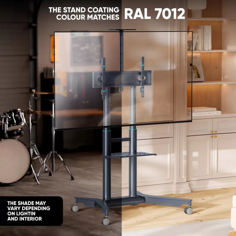 ONKRON TS1571-G Mobile TV Stand for 32-75 inch TVs, 50 kg Load Capacity, Graphite, Height Adjustable