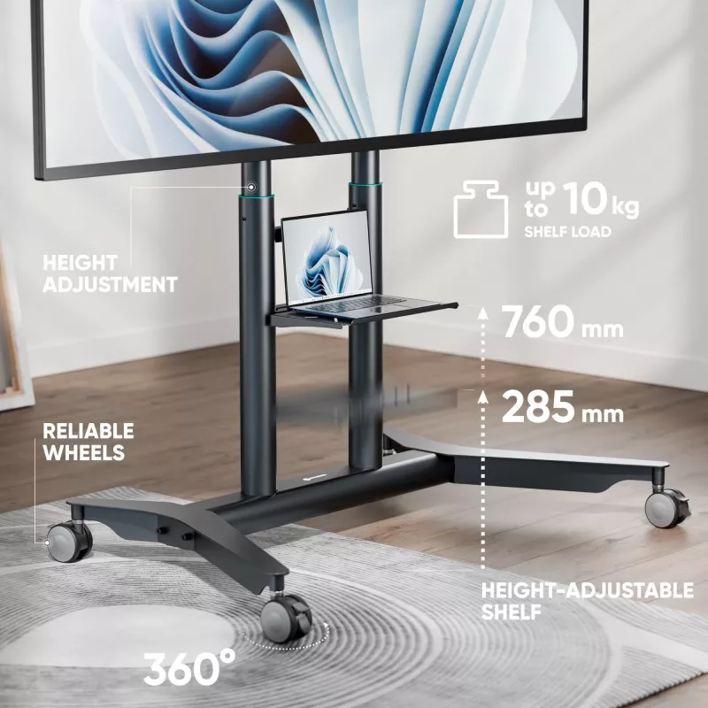 ONKRON TS1871-G Mobile TV Stand for 55-90 inch Displays, Graphite
