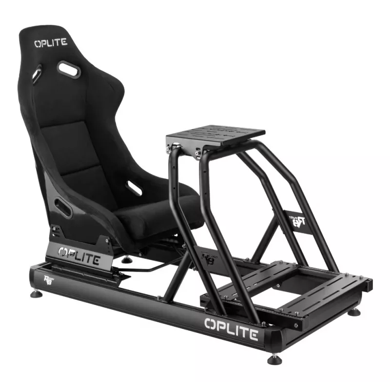 OPLITE GT Style Sim Racing Bucket Seat with Carbon Steel Frame - Black with Red Stitching