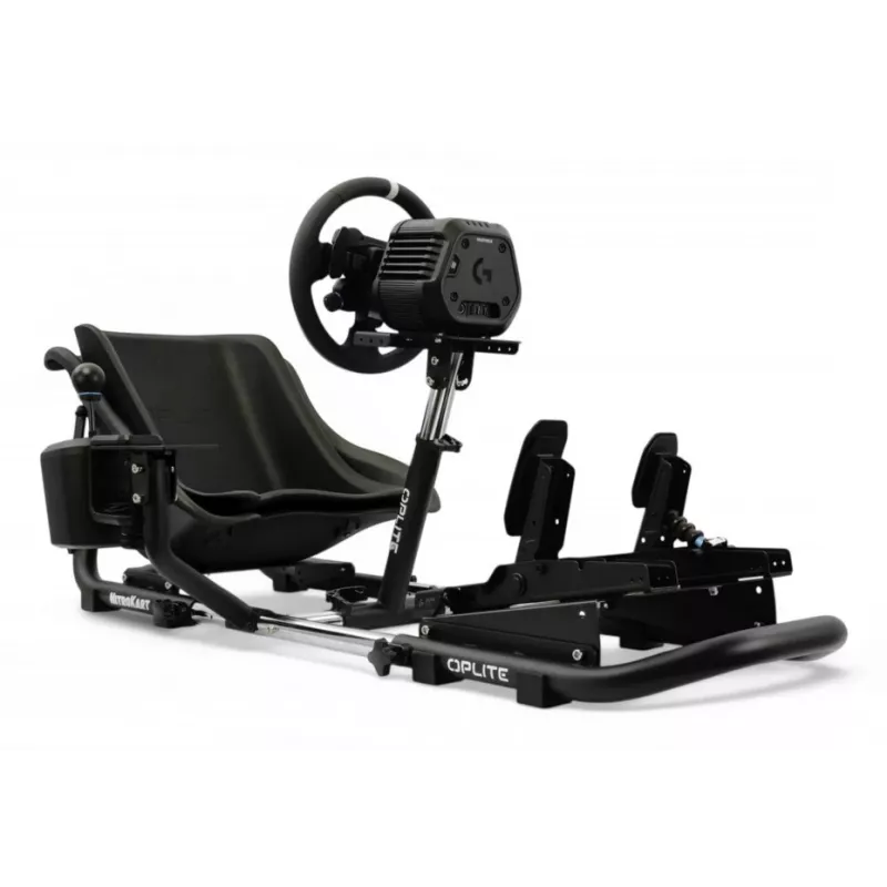 Oplite 104317 NitroKart V2 Racing Cockpit – Black Steel Sim Racing Rig with Reclinable Bucket Seat