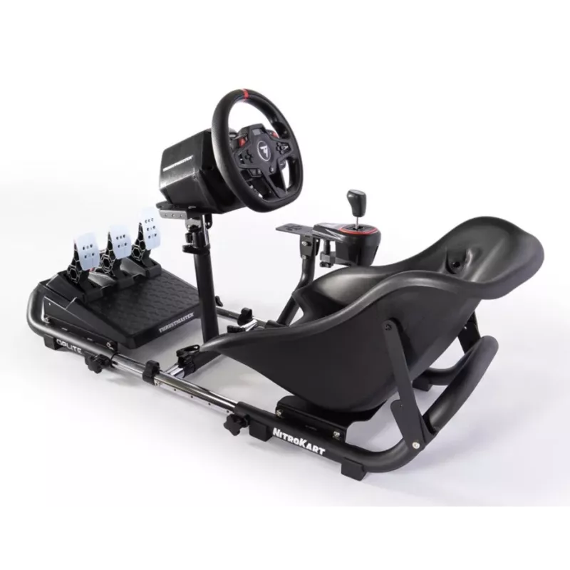 Oplite 104317 NitroKart V2 Racing Cockpit – Black Steel Sim Racing Rig with Reclinable Bucket Seat