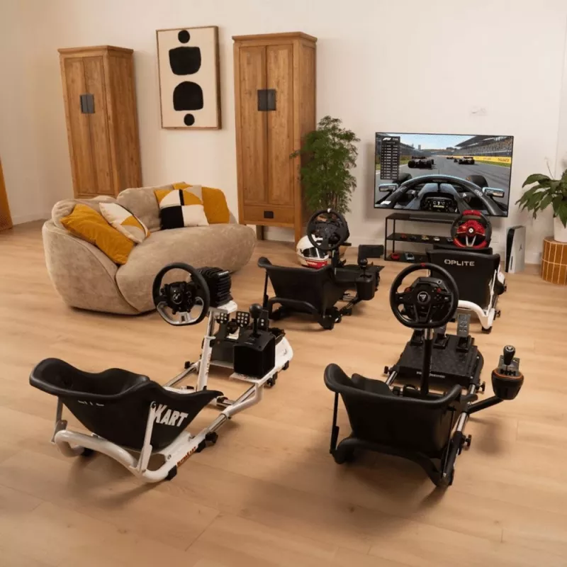Oplite 104317 NitroKart V2 Racing Cockpit – Black Steel Sim Racing Rig with Reclinable Bucket Seat