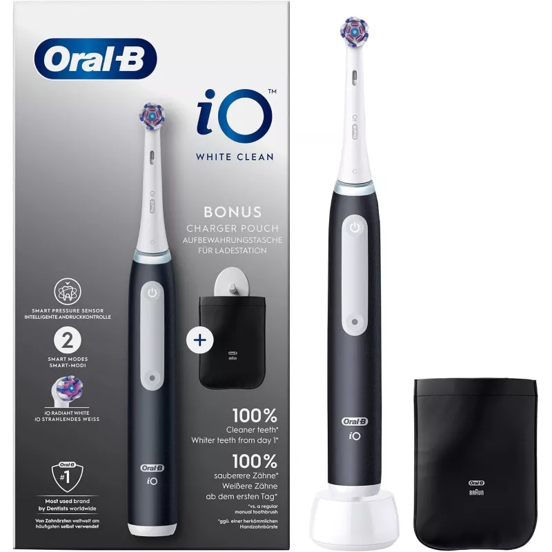Oral-B iO White Clean Electric Toothbrush, Black/White with Travel Case