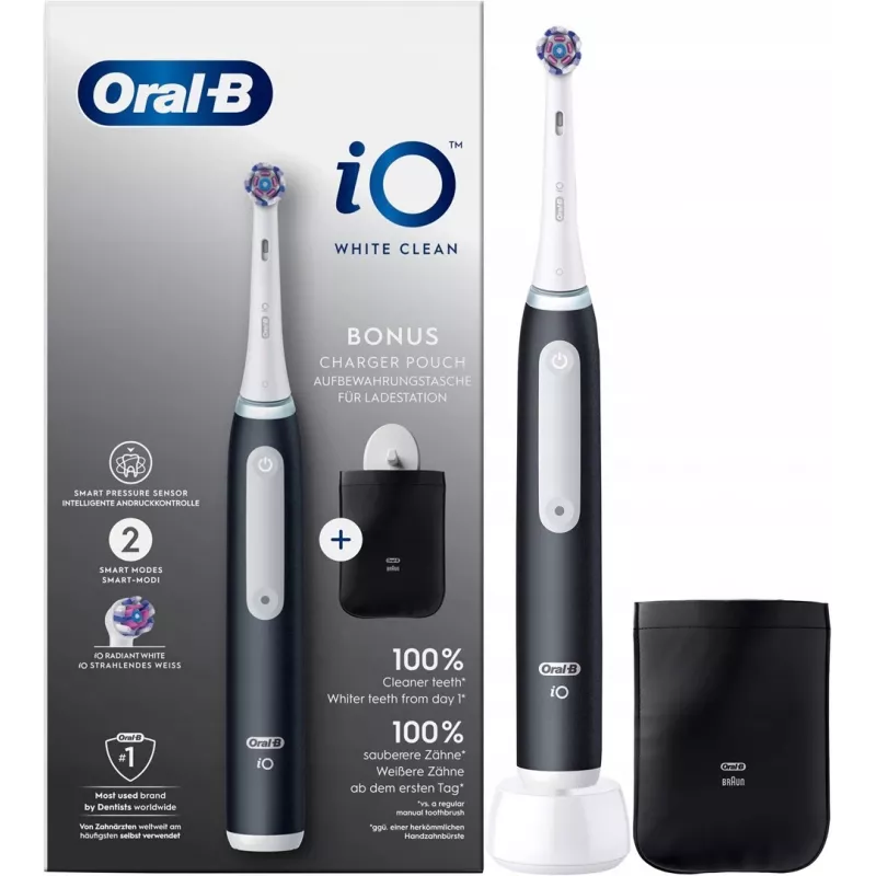 Oral-B iO White Clean Electric Toothbrush, Black/White with Travel Case