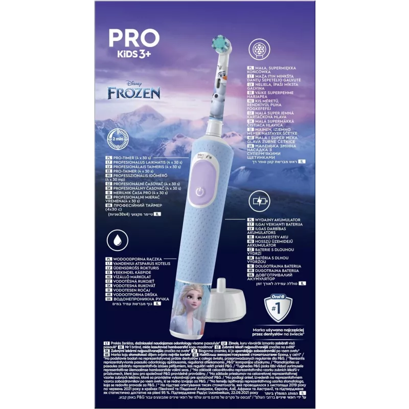 Oral-B Vitality PRO Kids Frozen Electric Toothbrush for Children, Rechargeable, 2 Modes, 1 Brush Head, Blue