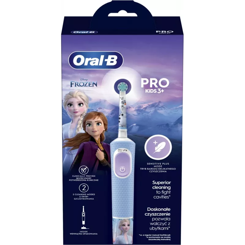 Oral-B Vitality PRO Kids Frozen Electric Toothbrush for Children, Rechargeable, 2 Modes, 1 Brush Head, Blue