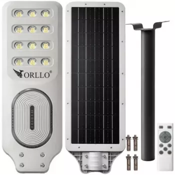 ORLLO 400W Solar LED Street Lamp with 28W Panel, Motion Sensor & Remote, 2713LM, 6500K